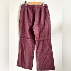 Precis petite 100% linen Burgundy brown women pant wide leg